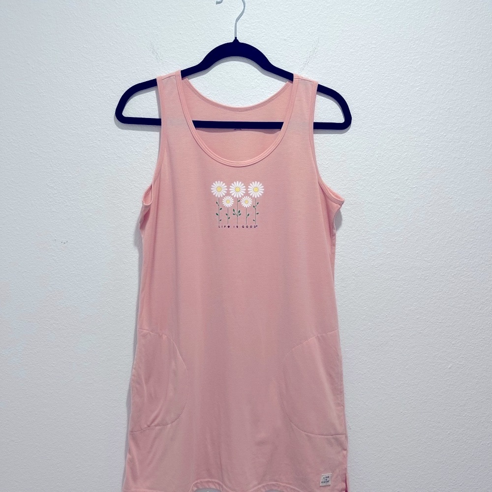 Life Is Good Pink Mini Dress with Daisy Print